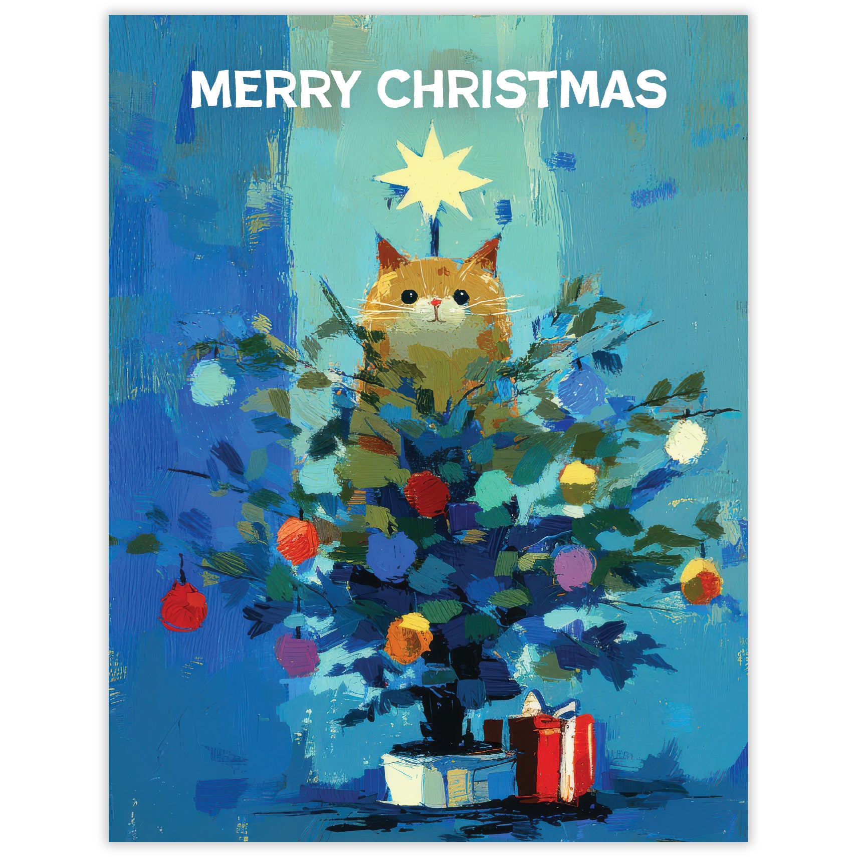 Tree Topper Cat - Recycled Christmas Card for Cat Lovers