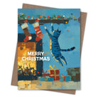 Stockings Cat - Recycled Christmas Card for Cat Lovers