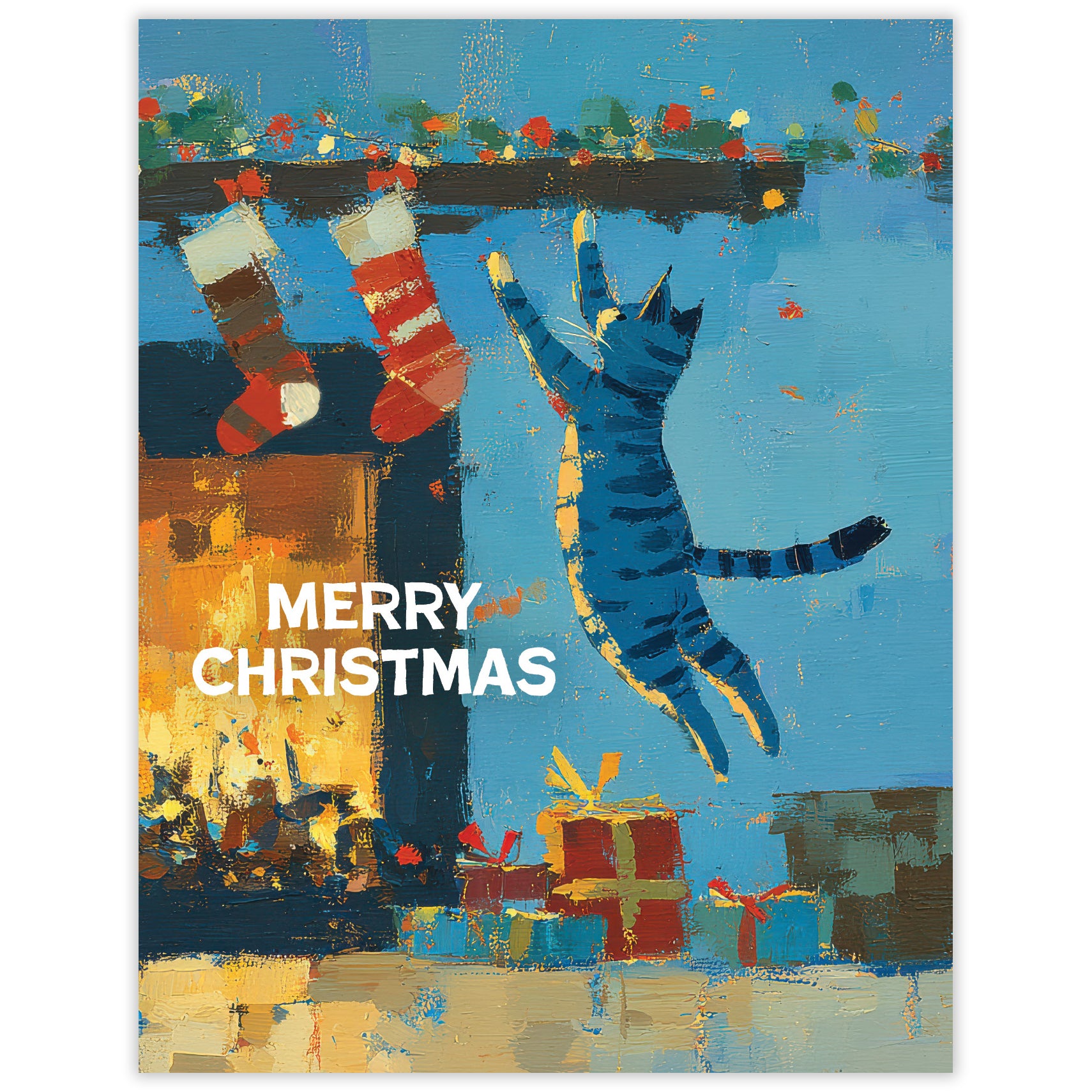 Stockings Cat - Recycled Christmas Card for Cat Lovers