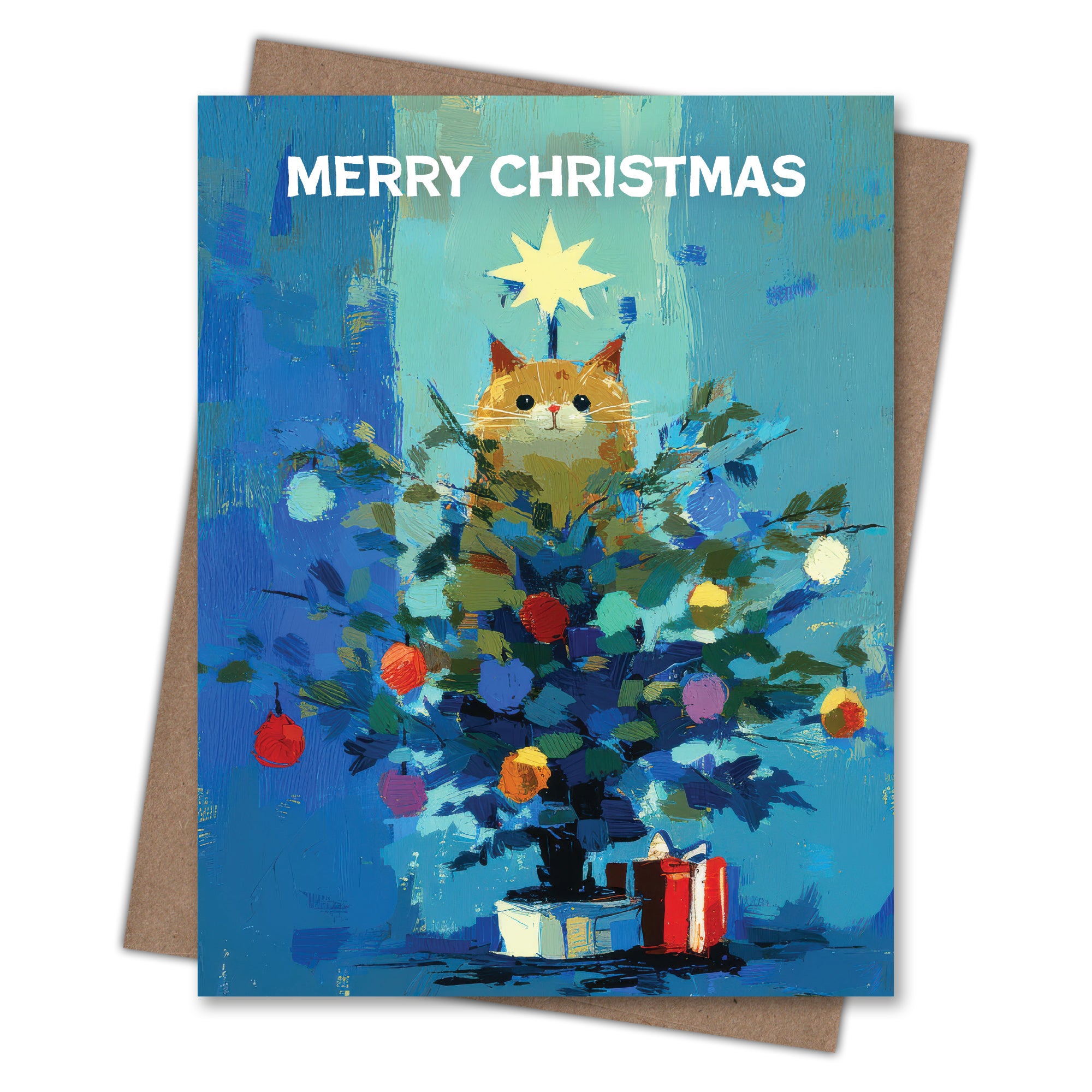 Tree Topper Cat - Recycled Christmas Card for Cat Lovers