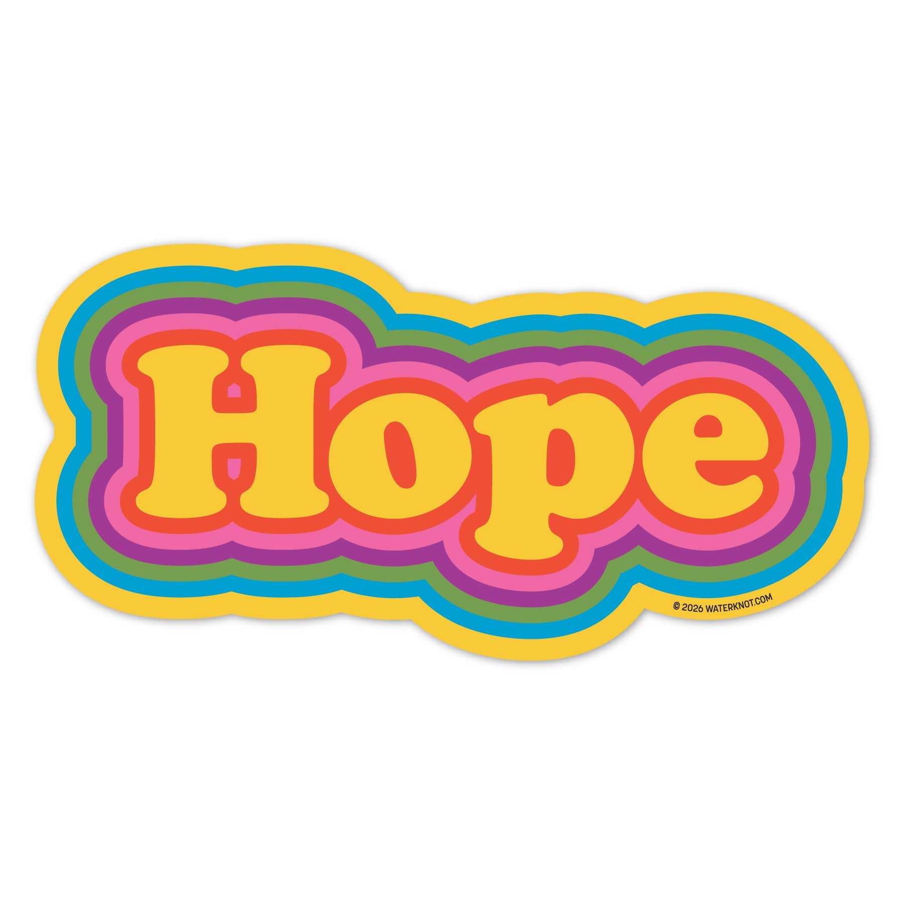Bright retro typography sticker with the word Hope.