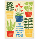 Colorful potted houseplants with a growing together message